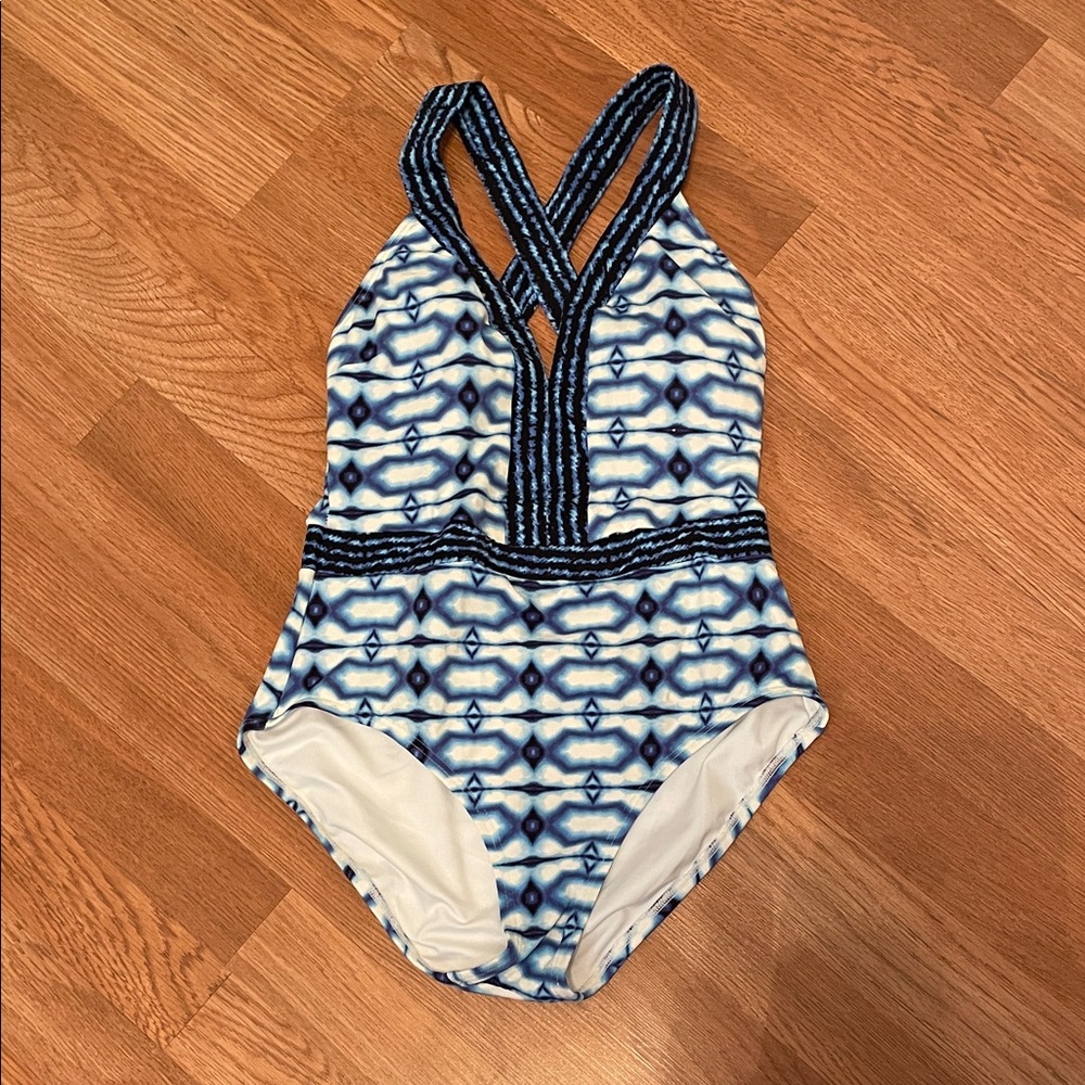 Michael Kors Blue and White One-Piece Swimsuit
